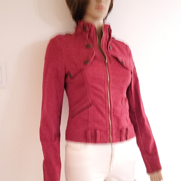 Guess Vintage Fitted Cropped Stretch Utility Jacket / Sz XS / Red - Picture 8 of 17